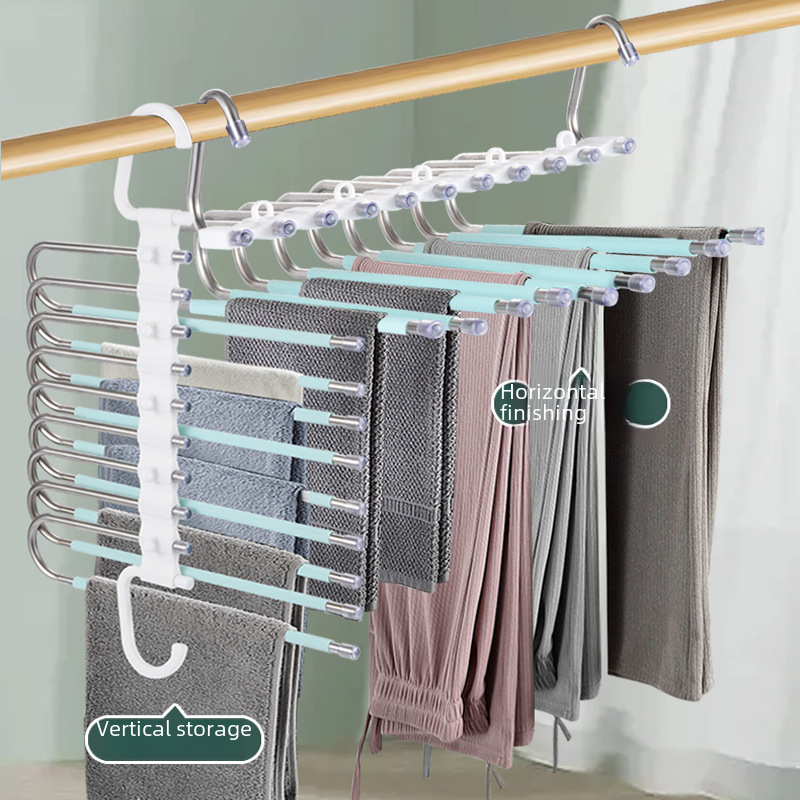 Folding pants rack telescopic multi-functional multi-layer pants rack hook pants rack wholesale stainless steel storage artifact pants rack
