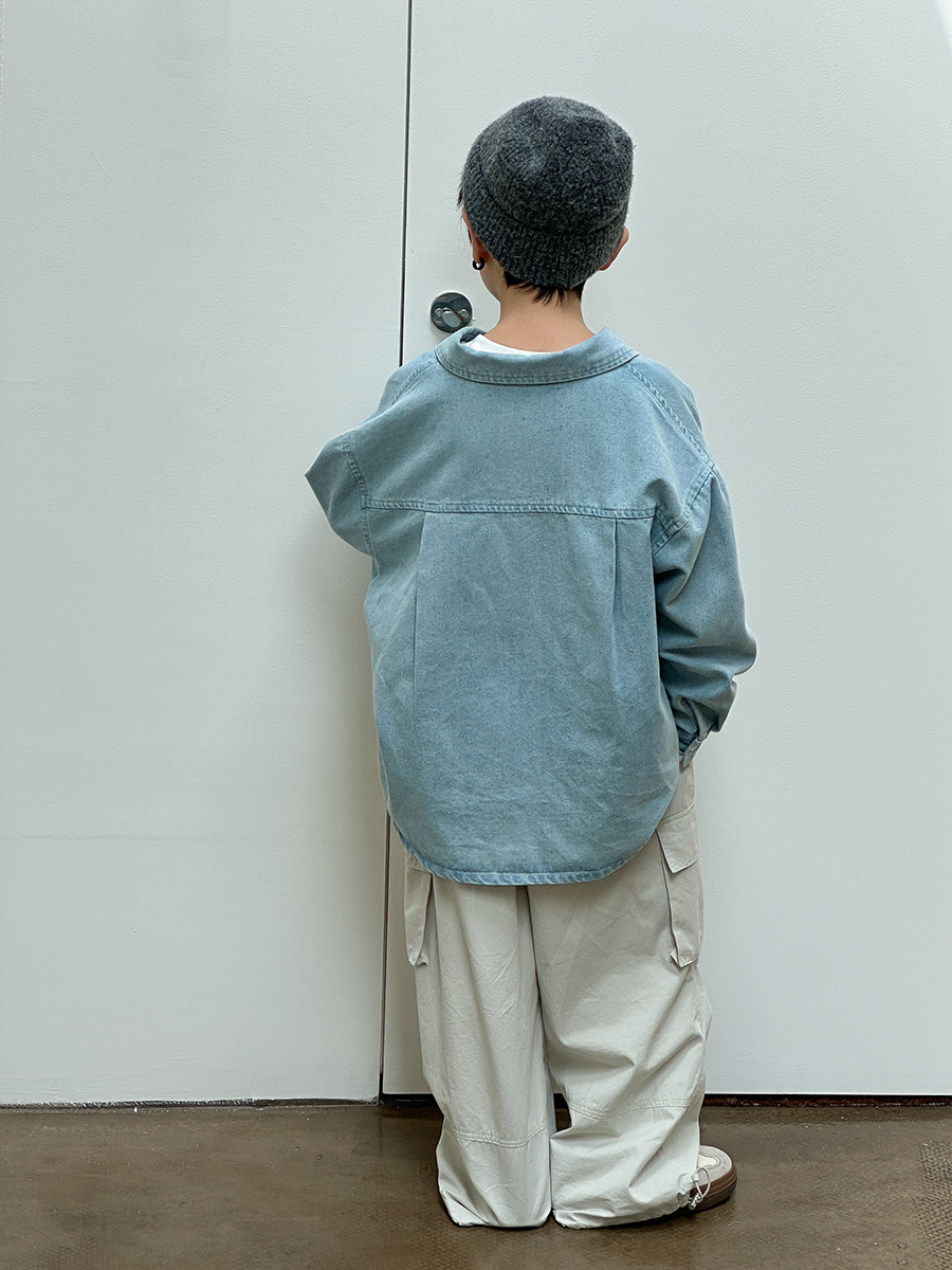 [Clearance Sale] Aimo Beibei Sand-Washed Cotton Loose Jacket Autumn Style Fashion Embroidered Denim Shirt for Boys and Girls
