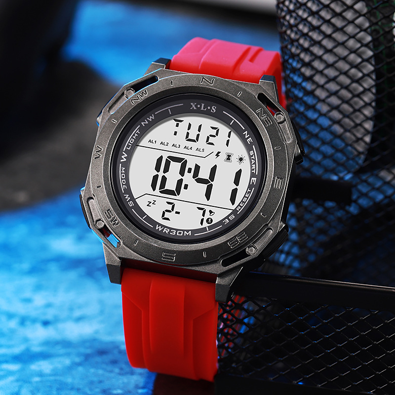 Multifunctional Men's Electronic Watch Fashion Trend Alarm Clock Men's Watch Simple Large Dial Luminous Waterproof Watch