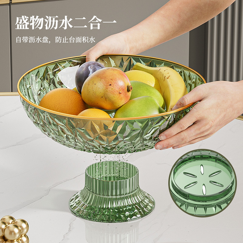 Light luxury golden edge fruit plate high leg household draining tray transparent living room dried fruit plate snack nut display plate