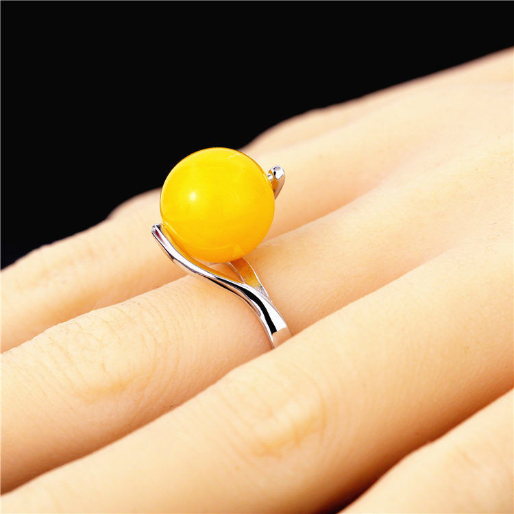 Ring Empty Holder S925 Sterling Silver Inlaid with Beeswax Amber Pearl Chalcedony Round Beads 7~10 10.5~12 Live Ring Holder