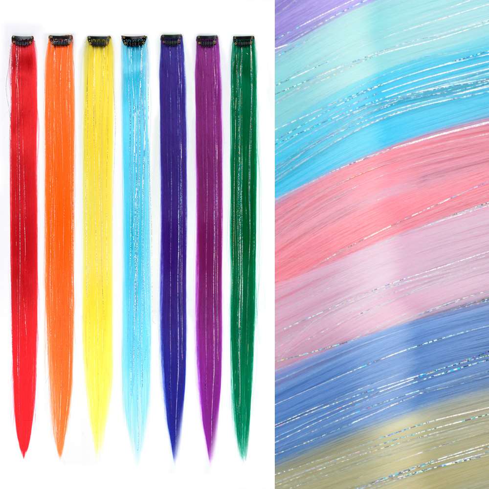 Лазерная проволока парик для трансграничной торговли Amazon, блестящие разноцветные волосы без следов