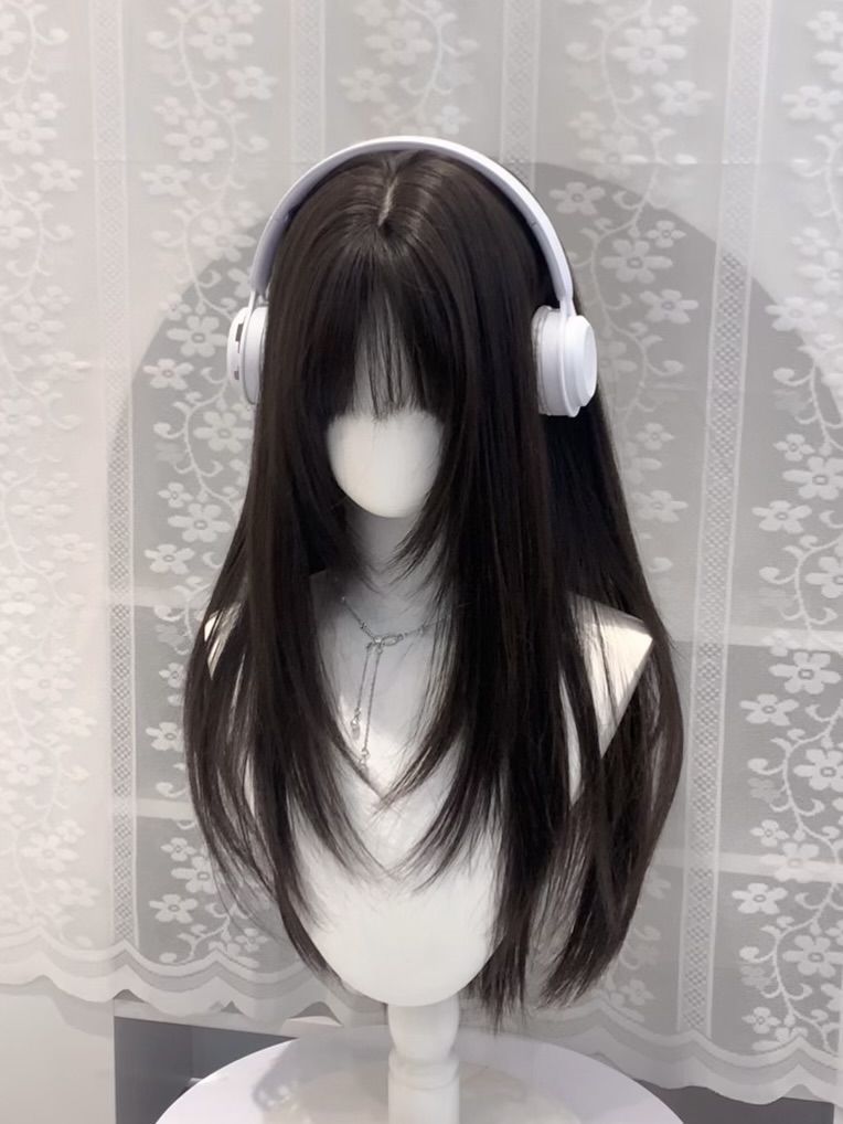 High-Level Black Long Straight Lolita Cute Girl Daily Wig Set Xiangyu