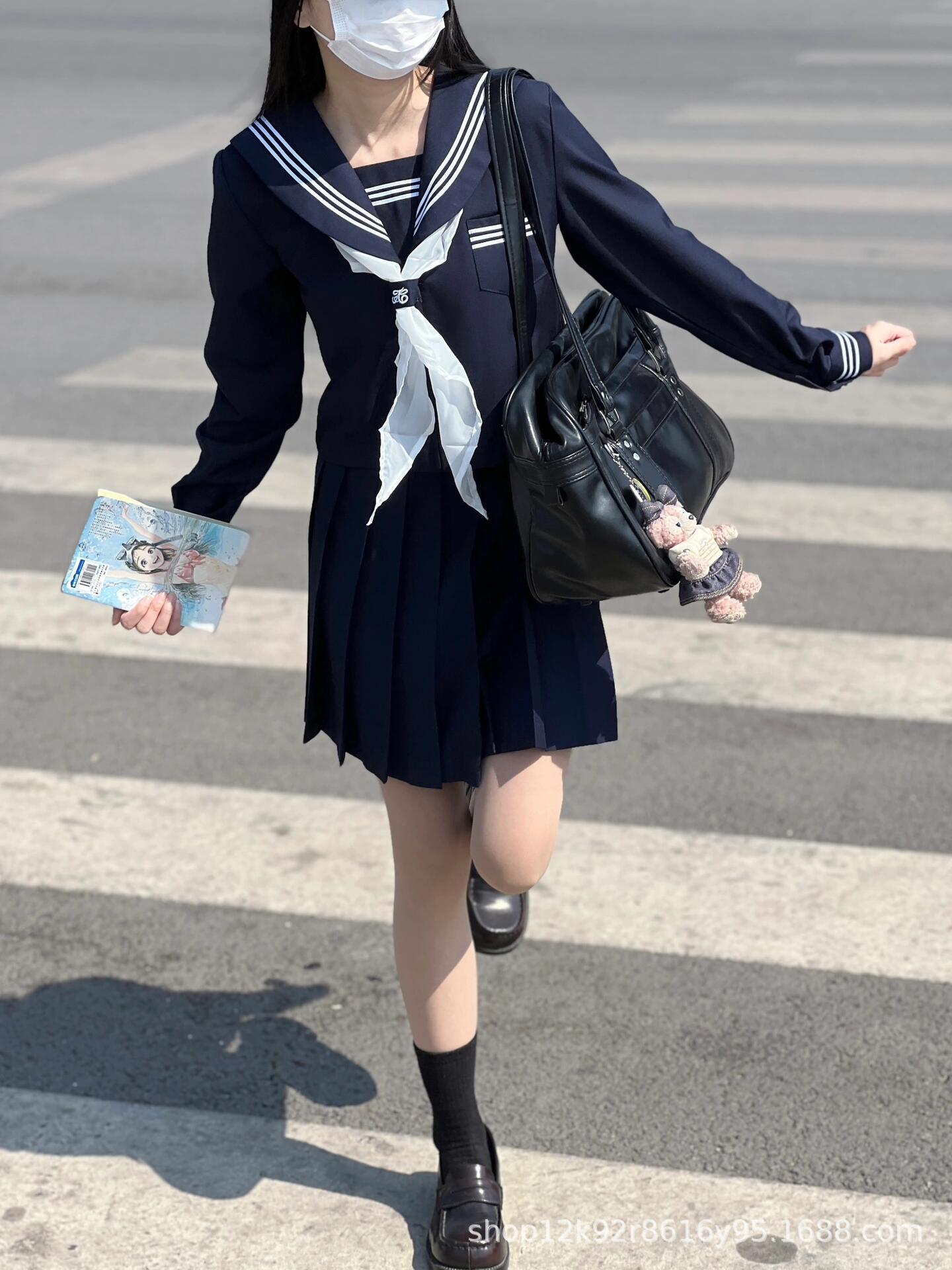 Improved Cyan Three Basic Jk Uniform suit College Style Class Suit Navy Style School for Long Sleeve Sailor Suit in stock