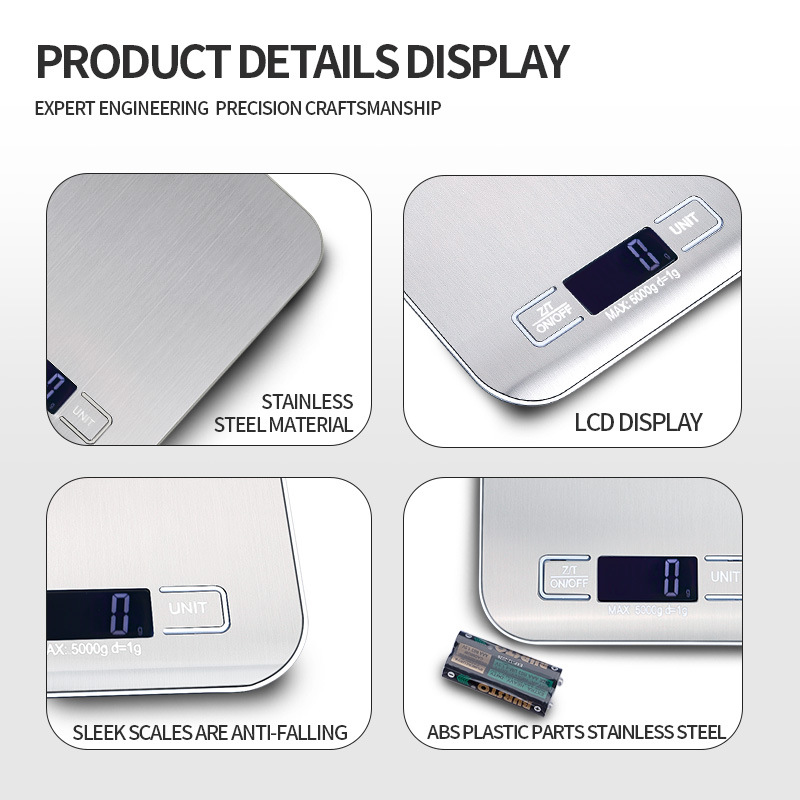 Cross-Border Wholesale Healthy Diet Scale Large Range Wear-Resistant Base Waterproof and Moisture-Proof Stainless Steel Electronic Scale One-Click Peeling