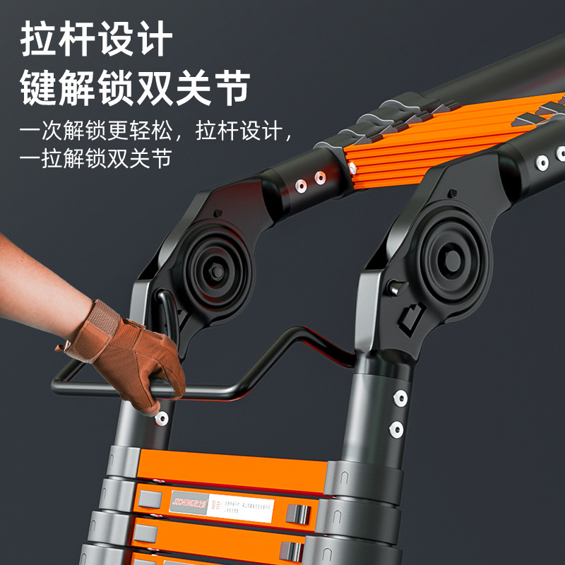 Craft Zhicheng Thickened Carbon Steel Telescopic Ladder Household Multifunctional Herringbone Ladder Bamboo Ladder Lifting and Folding Engineering Stairs