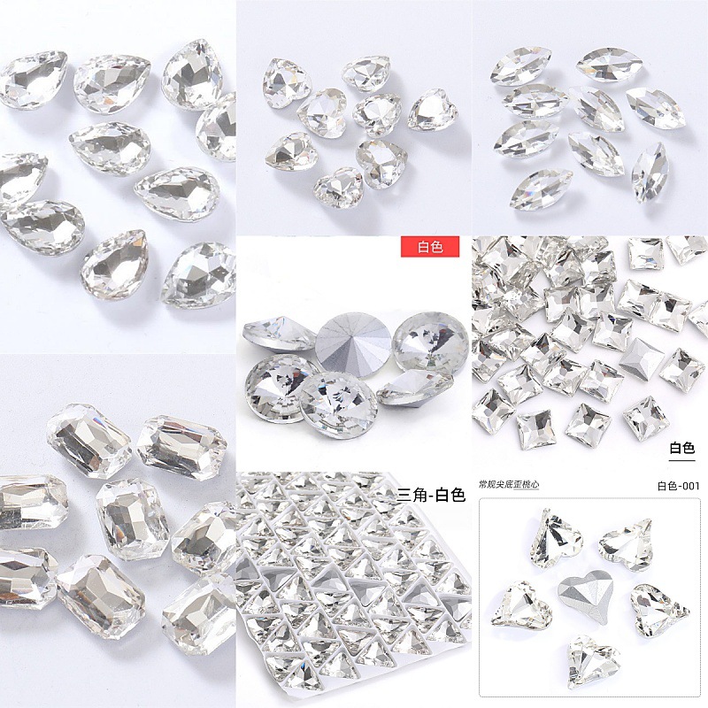 Специальные кристаллические стеклянные белые полные модели с заостренным дном, DIY маникюрные сумки, одежда, наклейки с алмазами, декоративные аксессуары