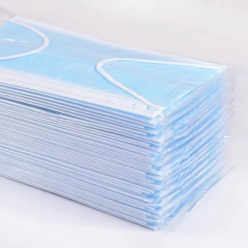 Factory wholesale in stock ear-mounted disposable mask three-layer protective dustproof blue breathable adult independent packaging