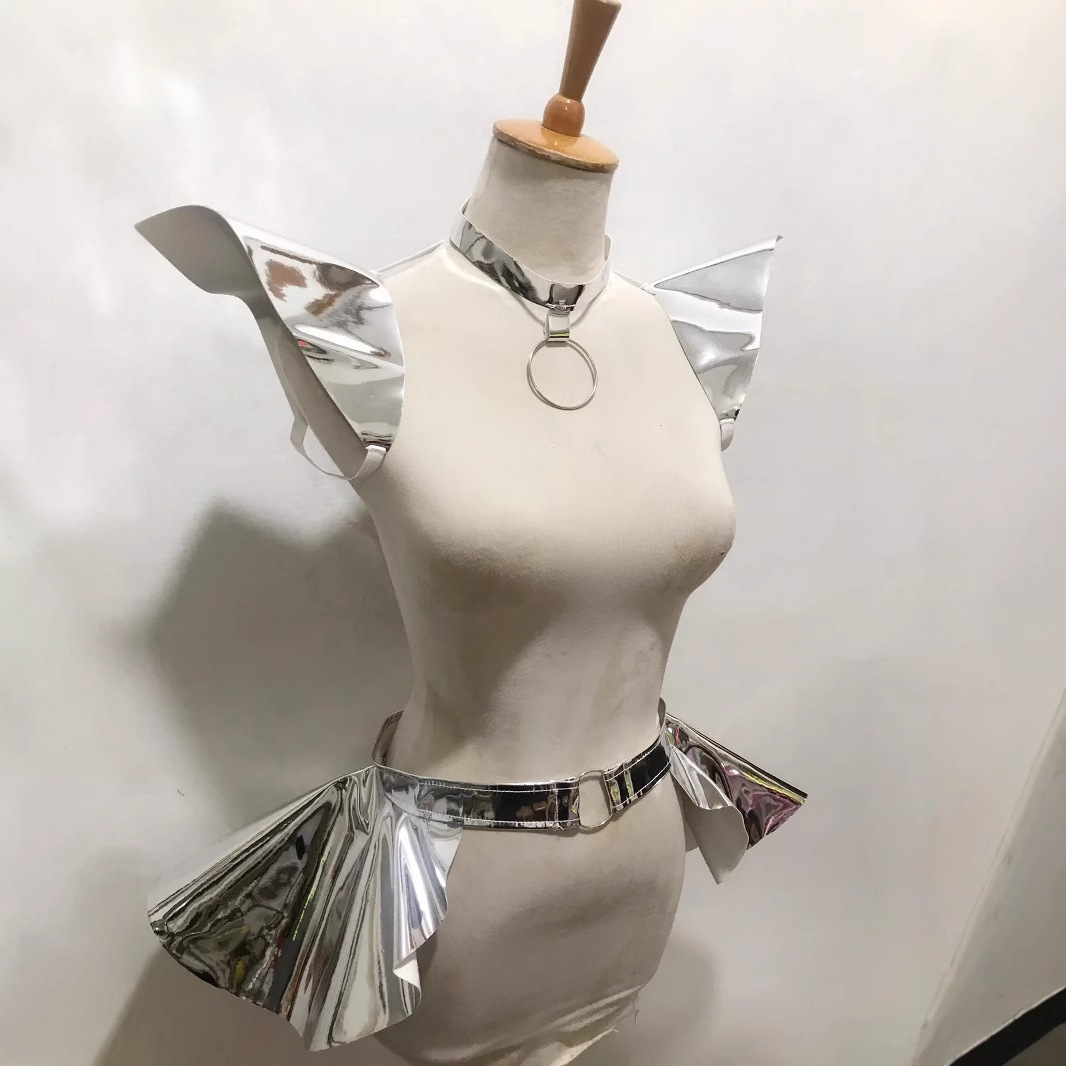 European and American Cross-Border Laser Colorful Leather Shoulder Wing Restraint Belt Stage Performance Waist Chain Trendy Belt