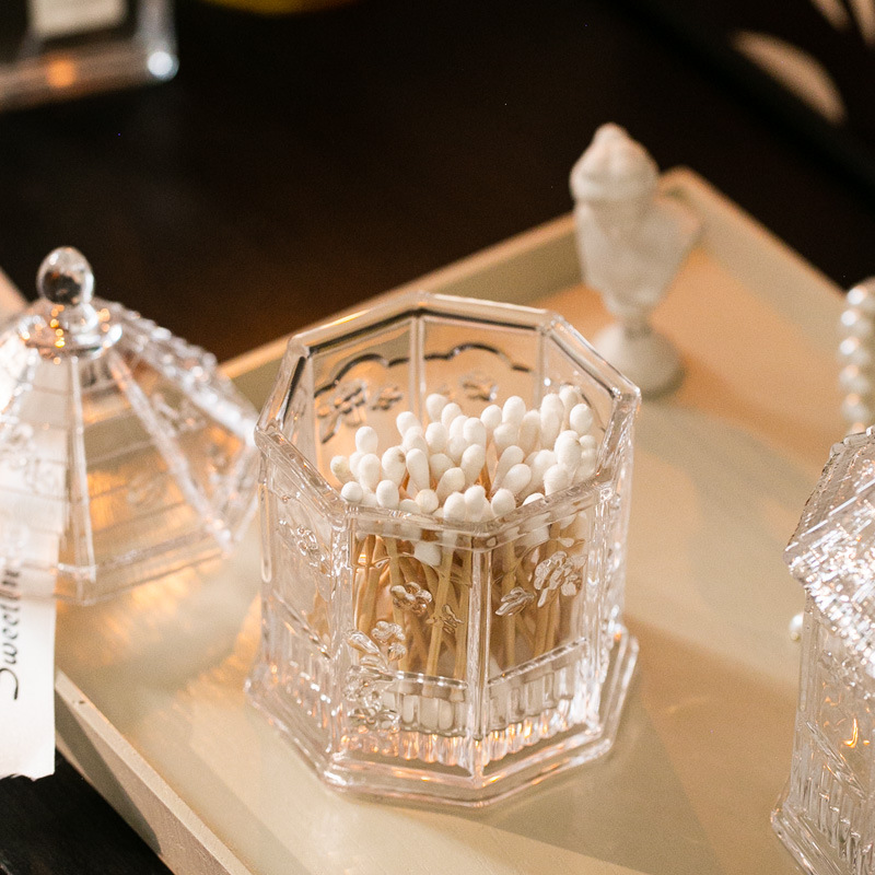 Glass Flower Room Storage Jar Cotton Swab Storage Jewelry Box Sugar Jar Sugar Jar Embossed Butterfly Flower Kitchen Storage