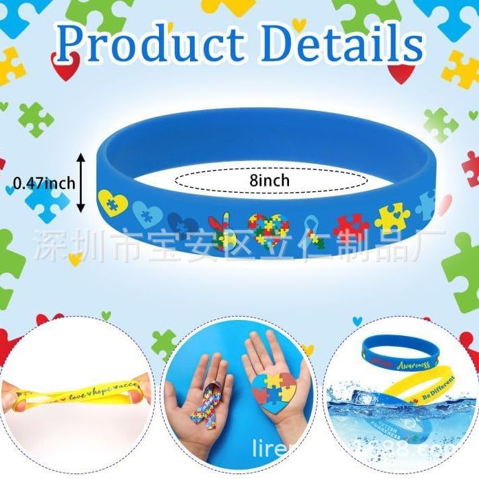 Autism Awareness Silicone Bracelet Puzzle Ribbon Pattern Inspirational Rubber Wristband Autism Awareness Birthday Gift