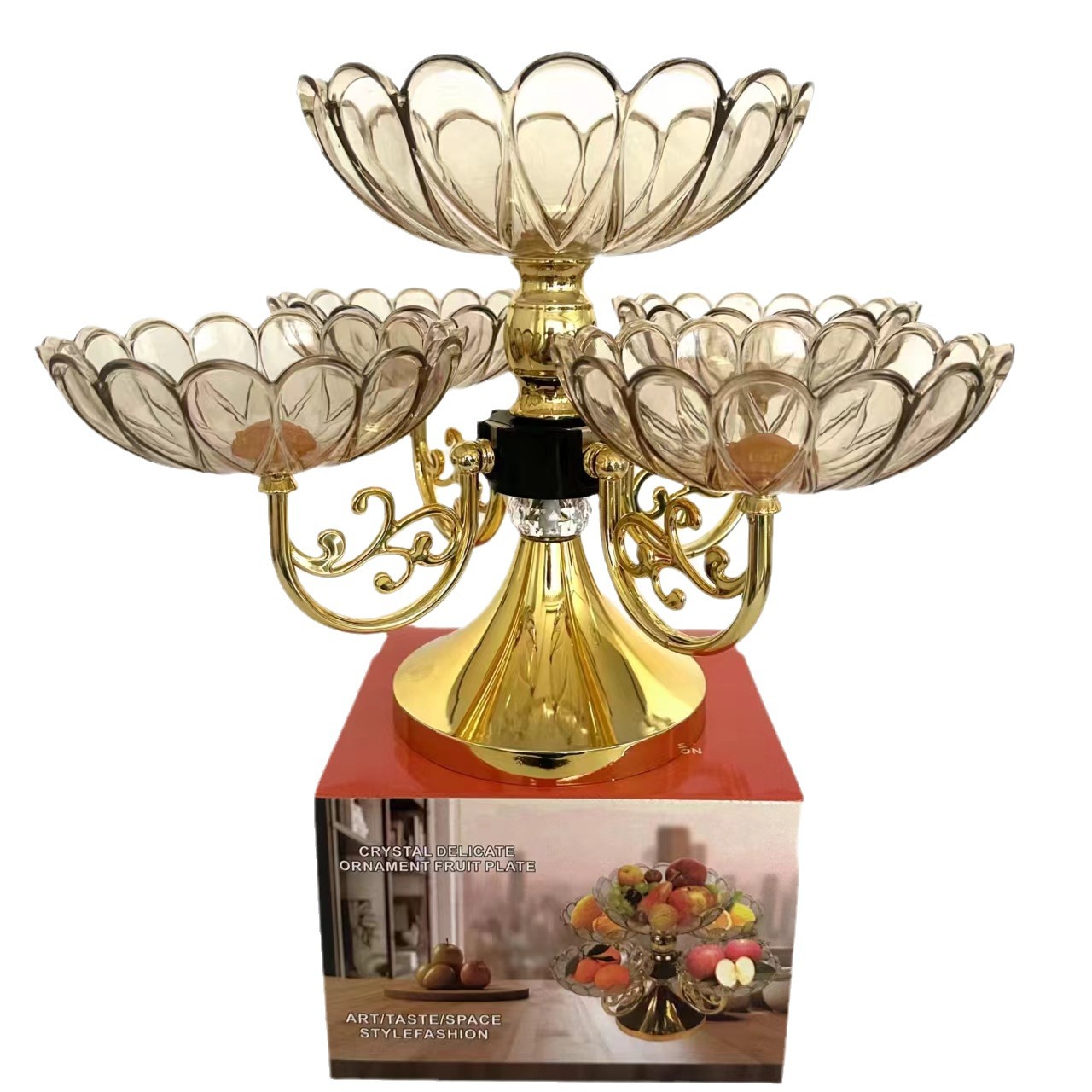 European Crystal Multi-Layer Rotating Fruit Plate Modern Home Living Room Coffee Table Light Luxury Snack Candy Plate Decoration Tray