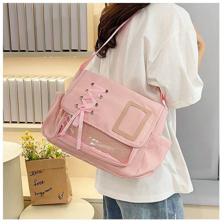 Сумка в японском стиле, оригинальная канвасная сумка, прозрачная сумка через плечо, универсальная простая сумка большого объема