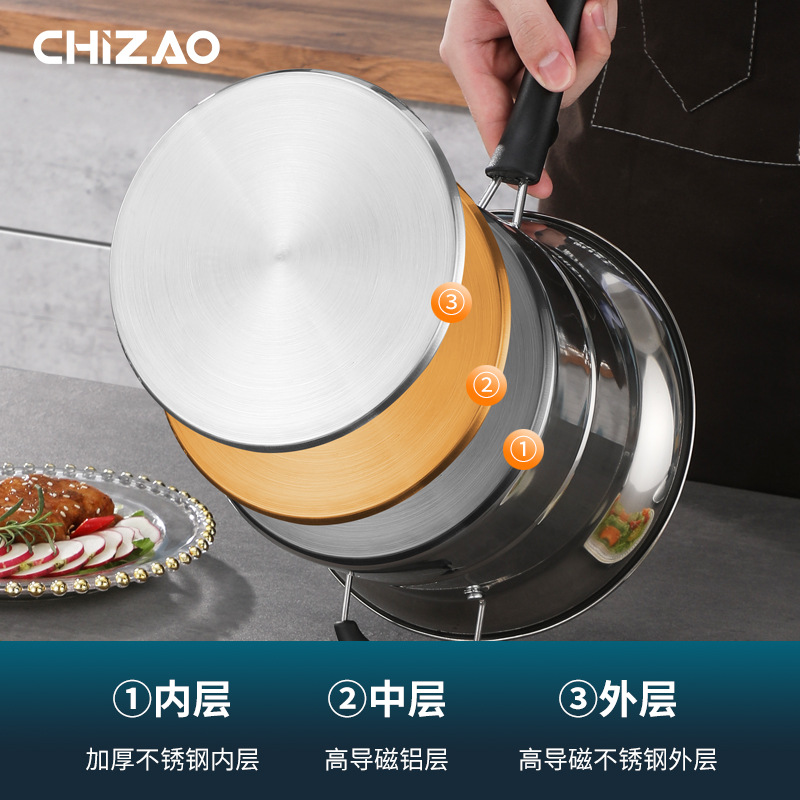 Amazon Cross-border Stainless Steel Fryer Household Multifunctional Soup Pot Steaming and Boiling Noodles Pot Gift Wholesale