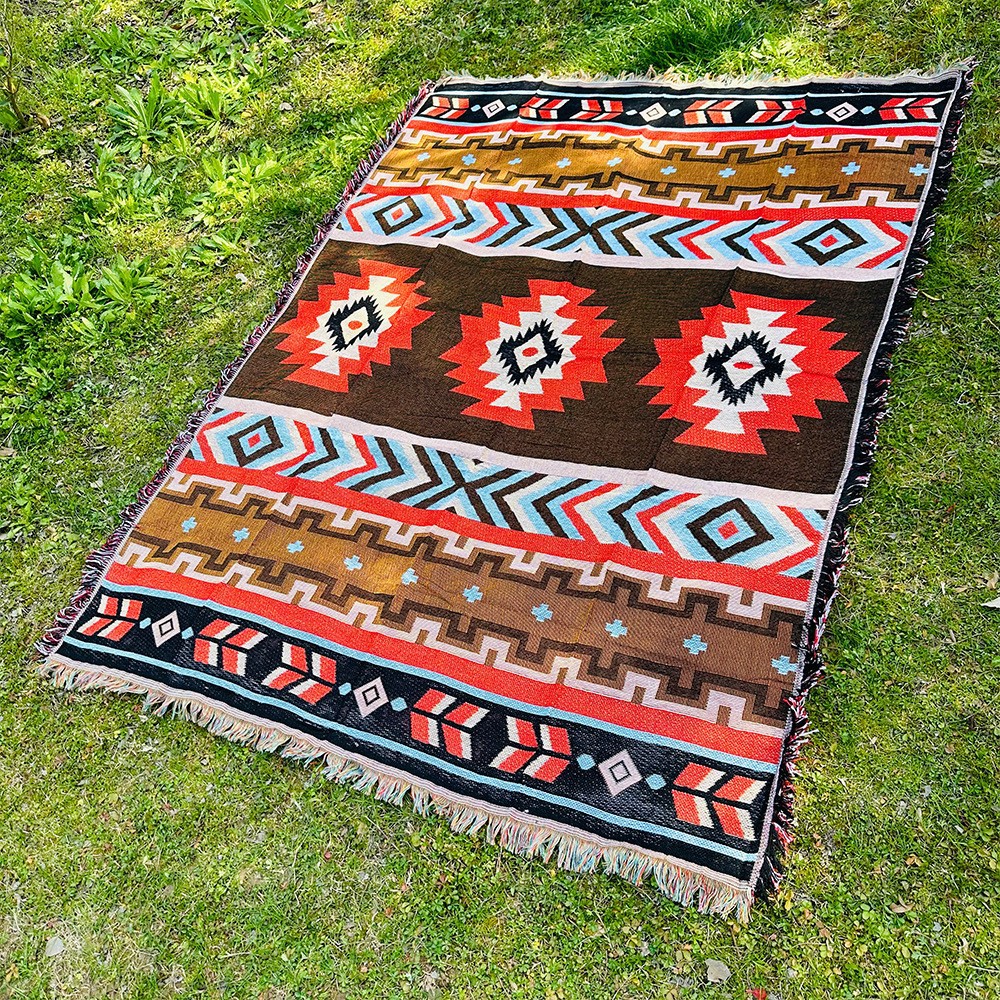 Ready-Made Line Blanket, American-Style Outdoor Camping Blanket, Bohemian Ethnic Style Picnic Mat, Sofa Blanket, Versatile Tapestry, Throw Blanket