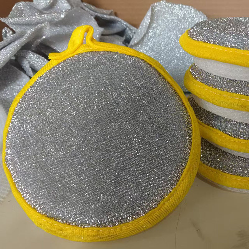 Double-sided Silver Wire Inlet Towel Bowl Washing Sponge Block Kitchen Brush Pot Artifact Household Dishwashing Cloth Double-sided Cleaning Sponge Wipe