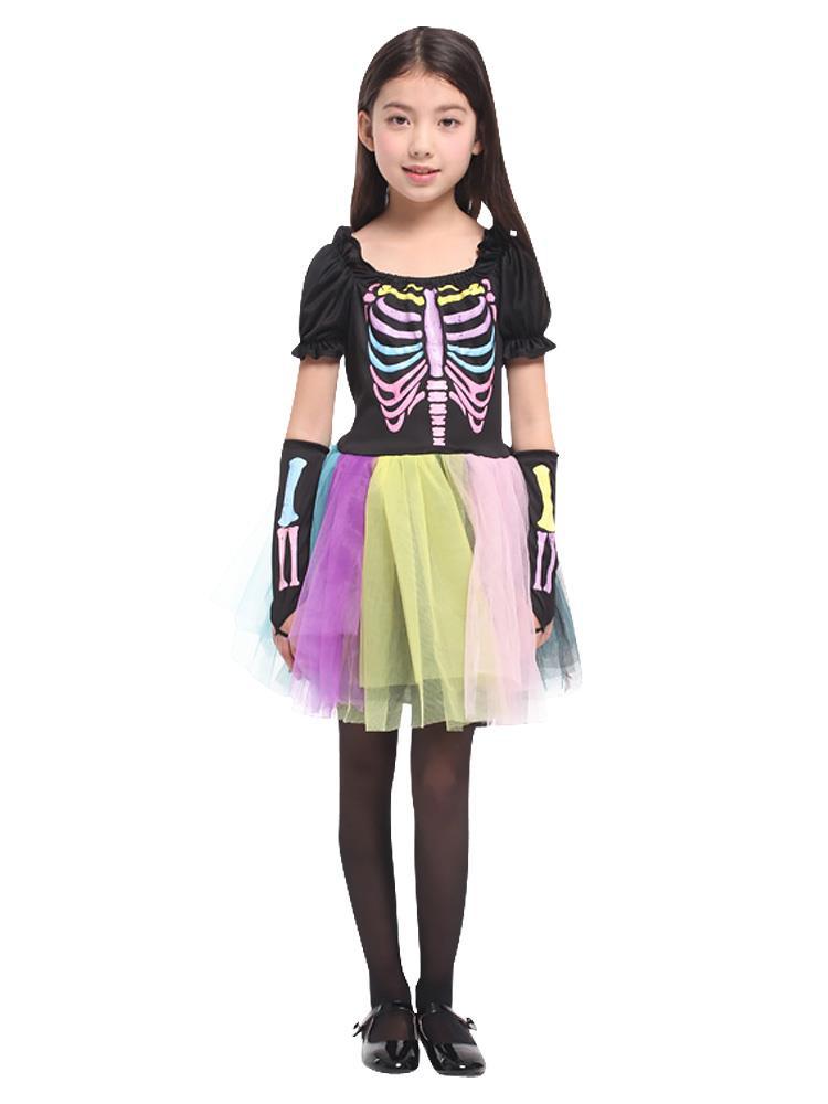 Suitable for Performance Vampire Ghost Suit Vampire Girl Costume Toddler Male and Female Skeleton Performance Ghost Children