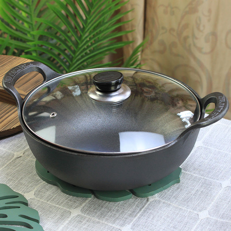Cast Iron Yuanbao Pot Thickened Double-ear Stew Pot Soup Pot Household Small Wok Frying Pan Non-coated Non-stick Pan