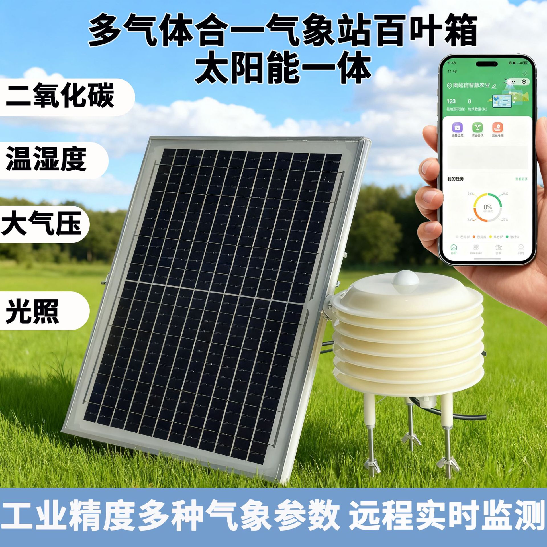 Люверсовый ящик метеостанции, солнечный интегрированный ящик, температура, влажность, свет, CO2, высокоточный сенсор на открытом воздухе