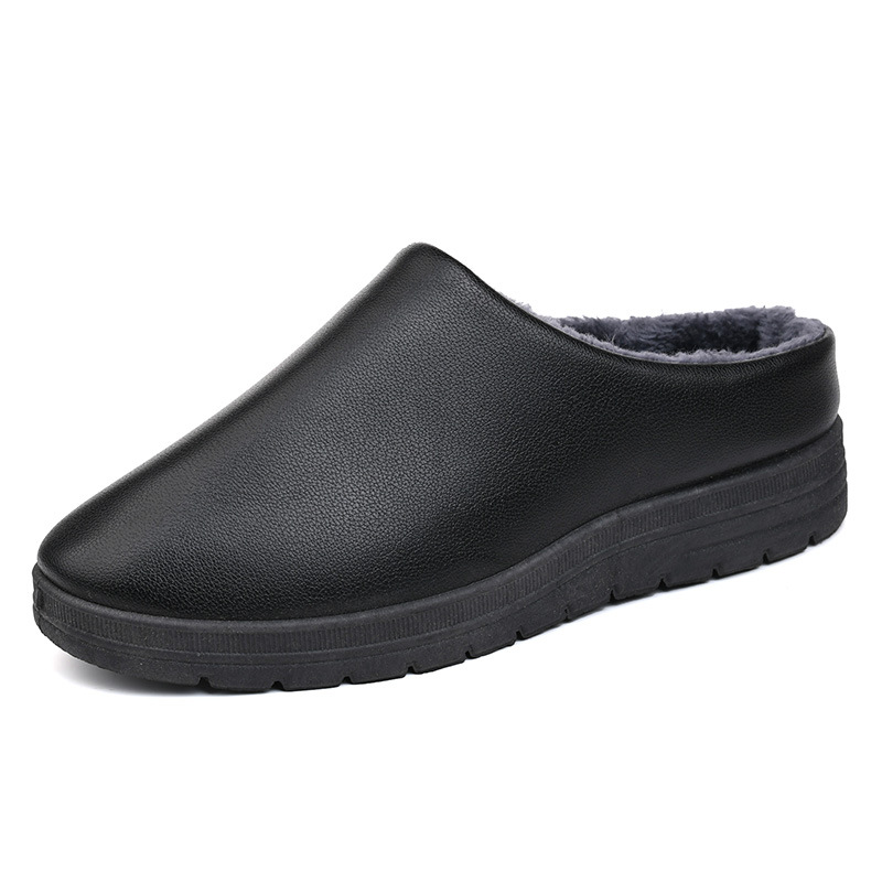 Slippers for Women in Autumn and Winter, Cotton Slippers for Couples, Waterproof Pu Leather Slippers for Men, Winter Warm Soft-Soled Plush Indoor Non-Slip and Wear-Resistant