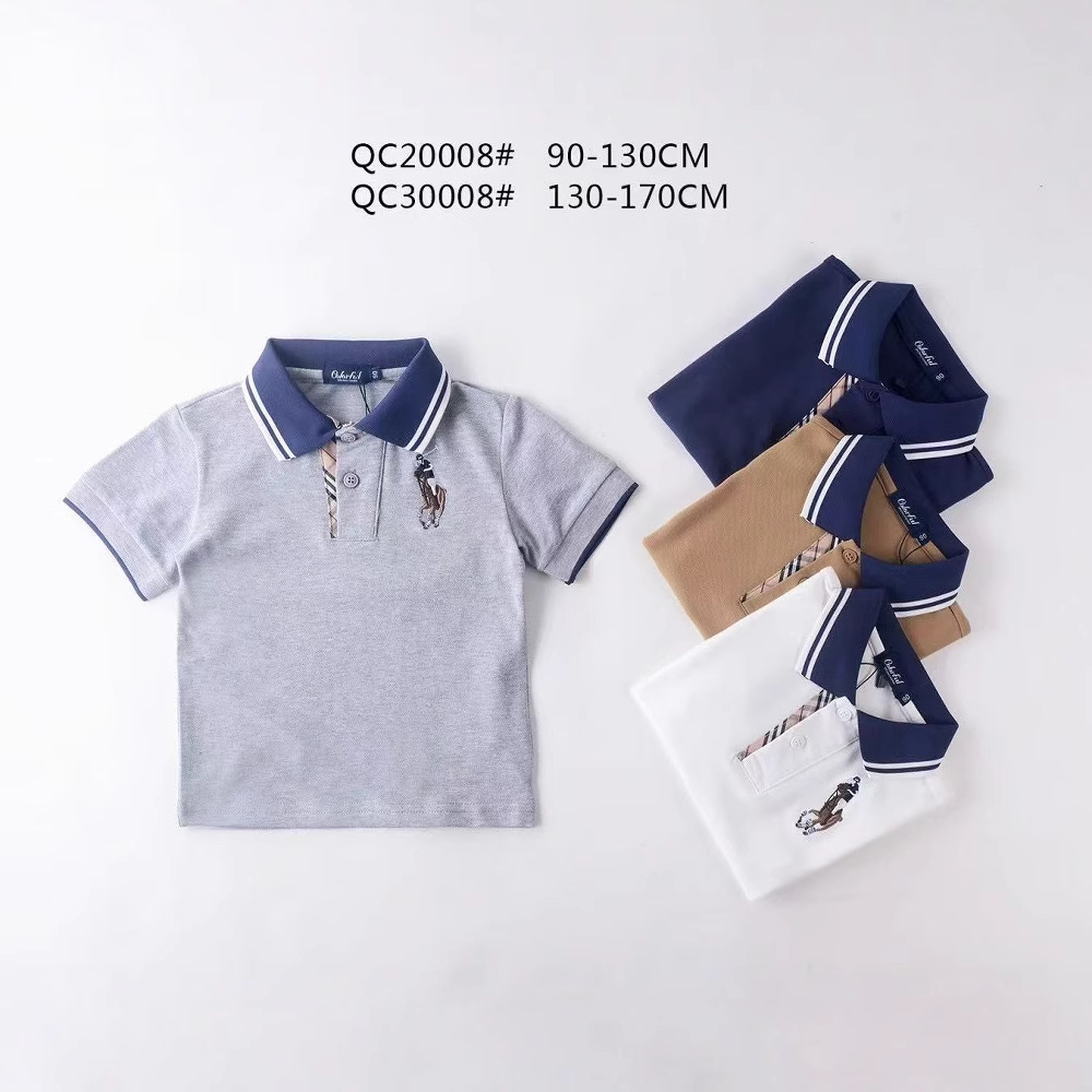 New Foreign Trade Boys' Short-Sleeve Polo Shirt, Medium and Large Children's Pique Cotton Polo Shirt, Children's Collared Top, T-Shirt, Shirt