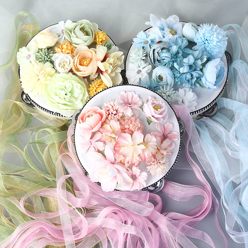 Super Fairy Silk Flower Tambourine Streamer Tambourine Han Dynasty Photo Props Folk Dance Hand Drum Tambourine Dance Performance