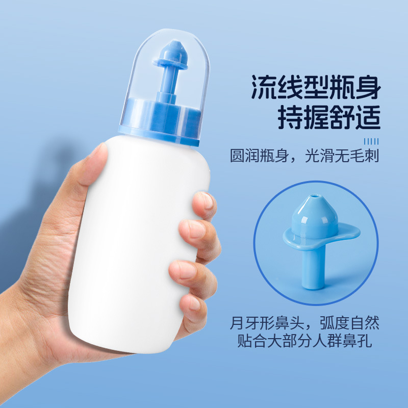 Nasal Rinse Device Direct Flushing Type Nasal Cavity Rinse Pot Manual Press Sinus Cleaning Portable Nasal Rinse Salt for Adults with Rhinitis