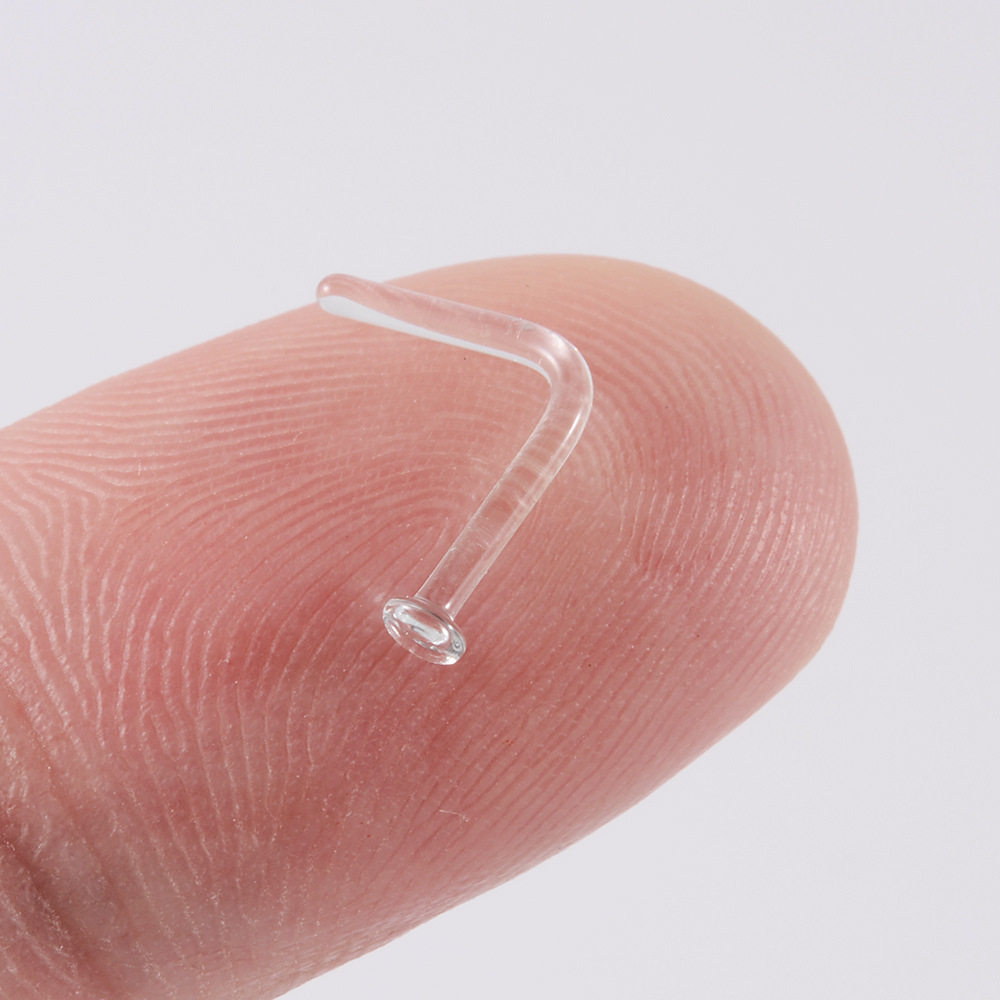 Cross-border new transparent color glass nose nail C- shaped nose ring personality L-shaped 5-shaped curved rod invisible nose ring puncture nose ornaments
