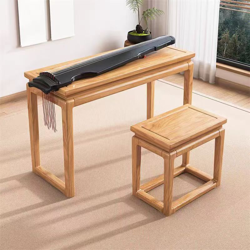 New Chinese-Style Elm Guqin Table Resonance Guqin Table Guqin Stool Solid Wood Guzheng Chinese Calligraphy Desk Antique Zen Table