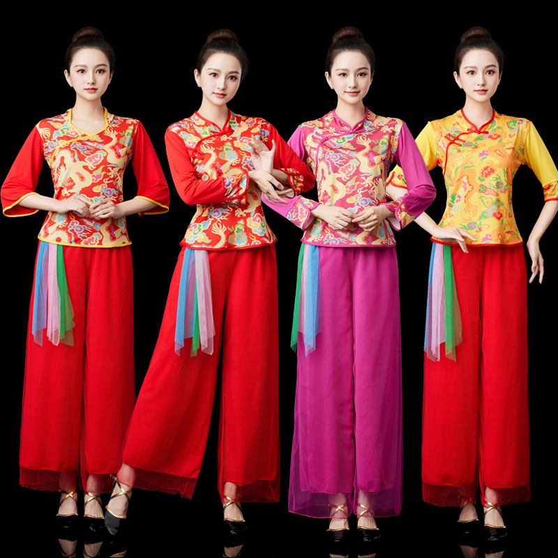 Новый стиль 2024 года костюм для квадратного танца женский костюм танца Янко этнический стиль ретро костюм с драконом для танцев с барабаном