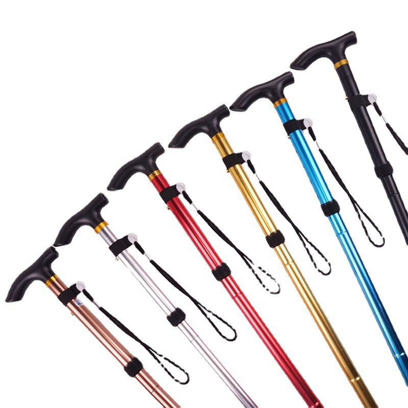 Factory Cross-Border Outdoor Folding Hiking Stick Five-Section Telescopic Elderly Crutches Travel Climbing Crutches Walking Sticks