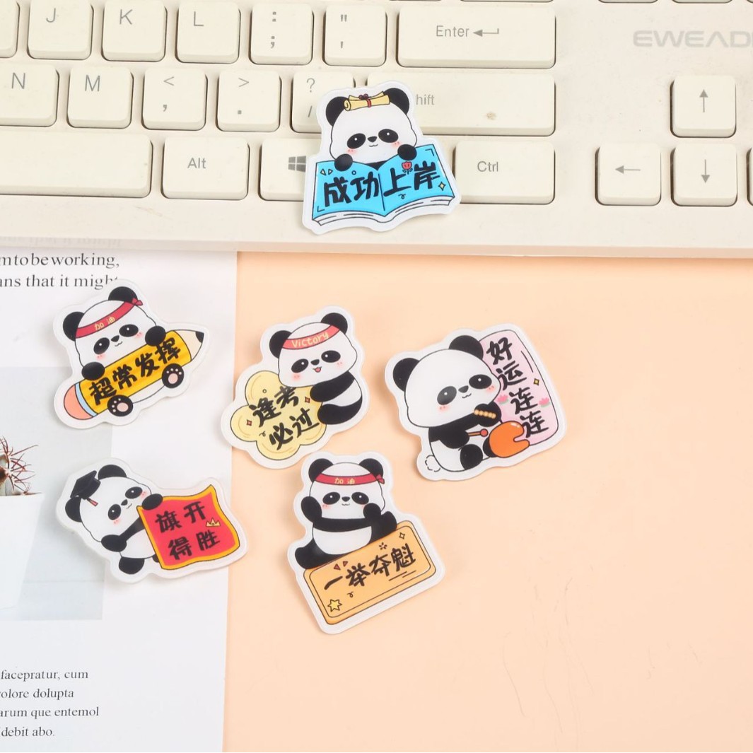 Cute Cartoon Panda Acrylic Brooch Student Blessing Text Badge Backpack Accessory Children's Decoration Gift