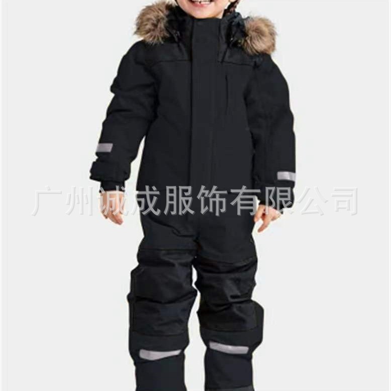 Spot Manufacturer Direct Sales Cross-Border Children's Outdoor Waterproof Plus Velvet Thickened Warm Ski Suit Luminous One-Piece Suit