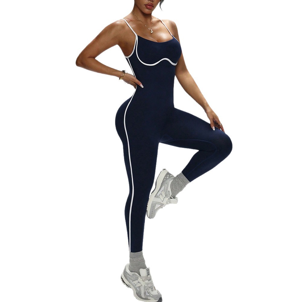 Xiyin's Popular Contrasting Color One-Piece Yoga Suit Threaded Tight-Fitting Quick-Drying Sports One-Piece Suit Fitness One-Piece Pants European and American