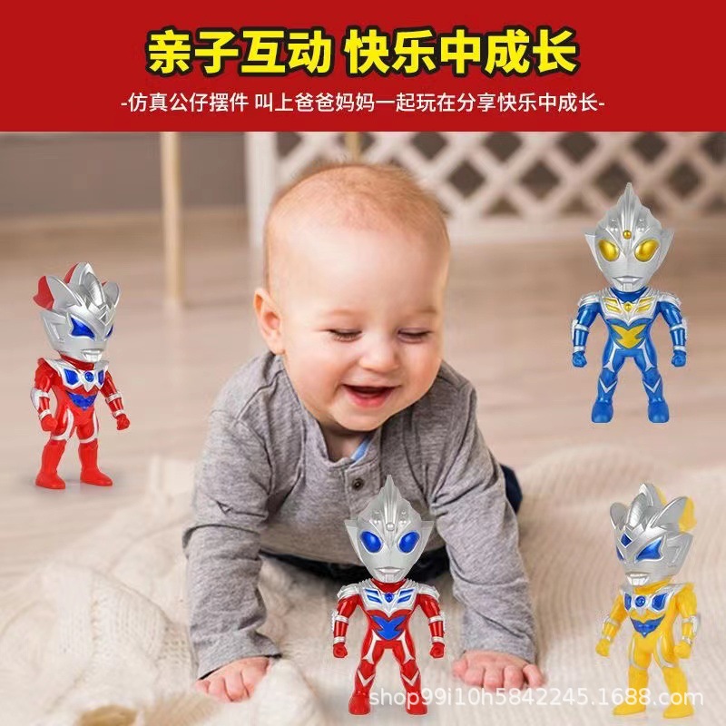 Q Version Cartoon Doll Galaxy Superman Doll Digasero Model Sound and Light Touch Kidsren's Boy Toy Ornaments