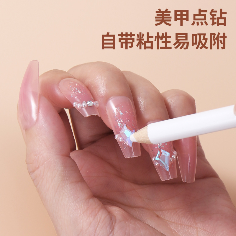 Handmade diy Manicure Tools Long Short Manicure Dot Pen with Diamonds High Quality White Core Wooden Pencil