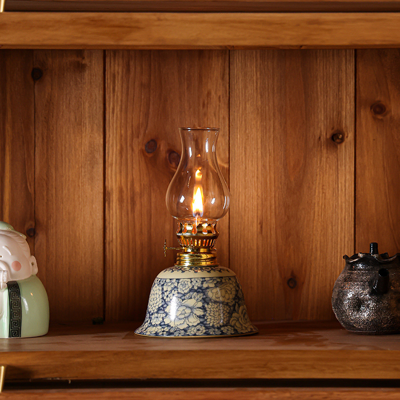 Factory Ru Kiln Flower Retro Kerosene Lamp Ceramic Butter Lamp New Study Bedroom Night Light Lamps Ornaments