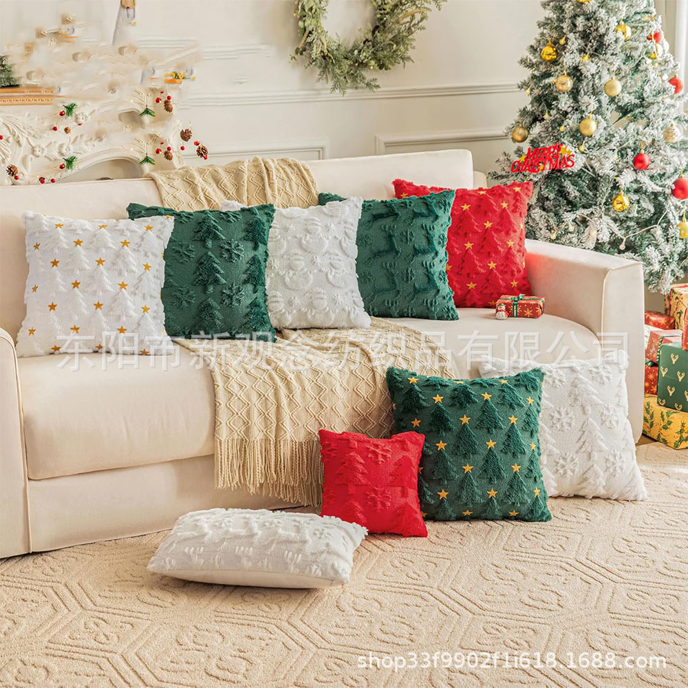 in stock Christmas decorative pillow cover cross-border hot sale faux wool quilted snowflake cushion cover Christmas decorative wholesale