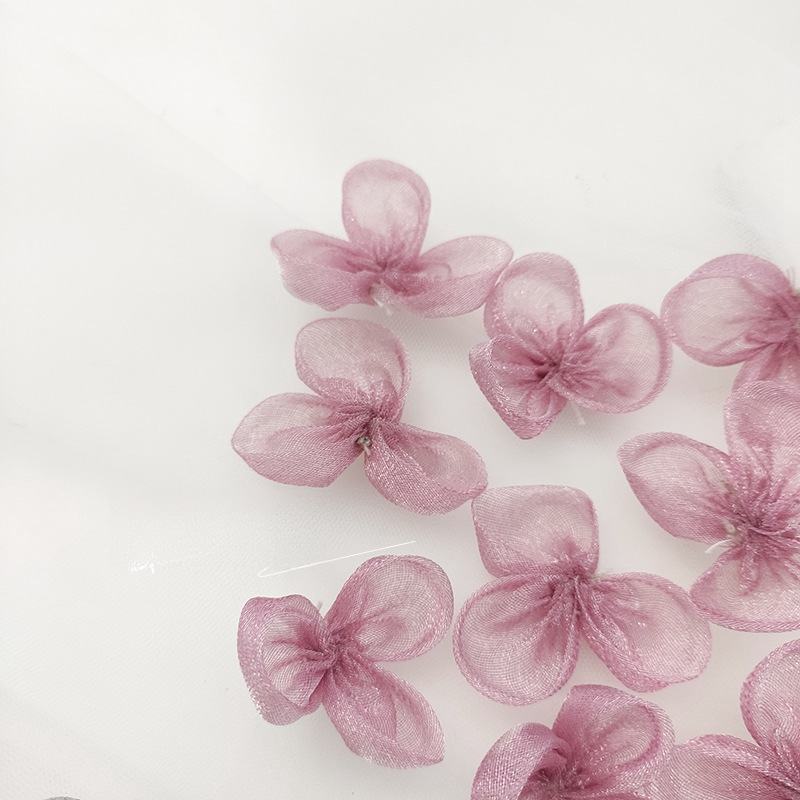 Silk Gauze Three-Petal Flower Clover DIY Handmade Flower Clothing Decoration Accessories Headdress Accessories New Style