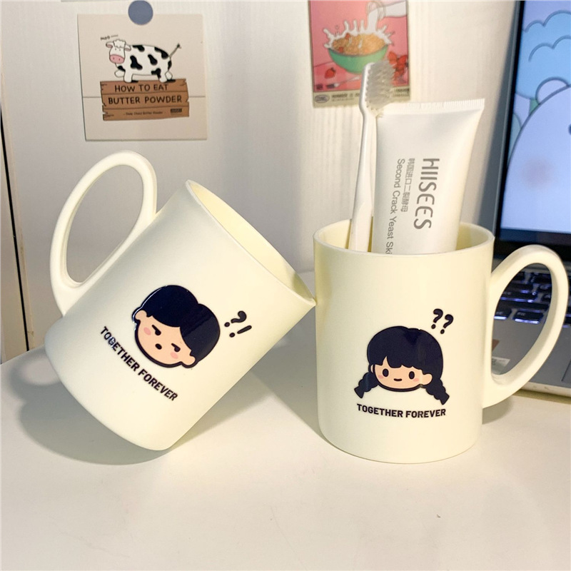 Cute Couple Mouthwash Cup, Super Cute Brushing and Washing Cup for Home Use, Thickeneded, Fall-Resistant and Mildew-Proof Cup, Simple Ins Tooth Cup