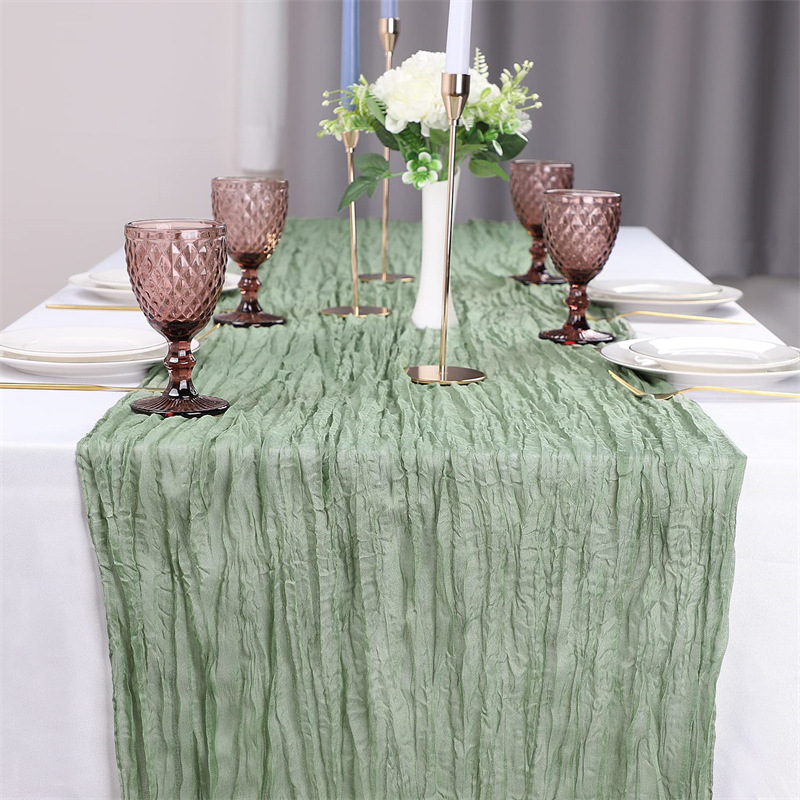Cross-Border New Hot Selling Cheese Table Runner Pleated Cloth Bohemian Style Voile Tablecloth Wedding Party Decoration