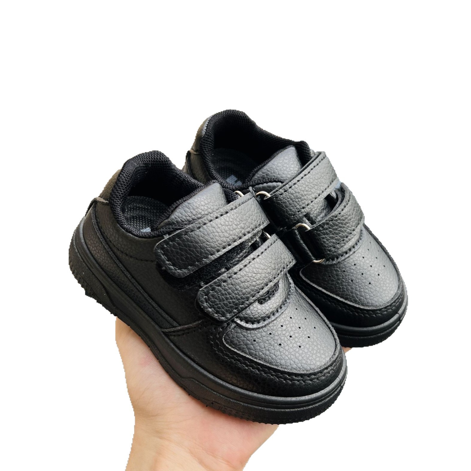 2025 black children's shoes new thick-soled soft-soled breathable wholesale factory direct student shoes skate shoes for export