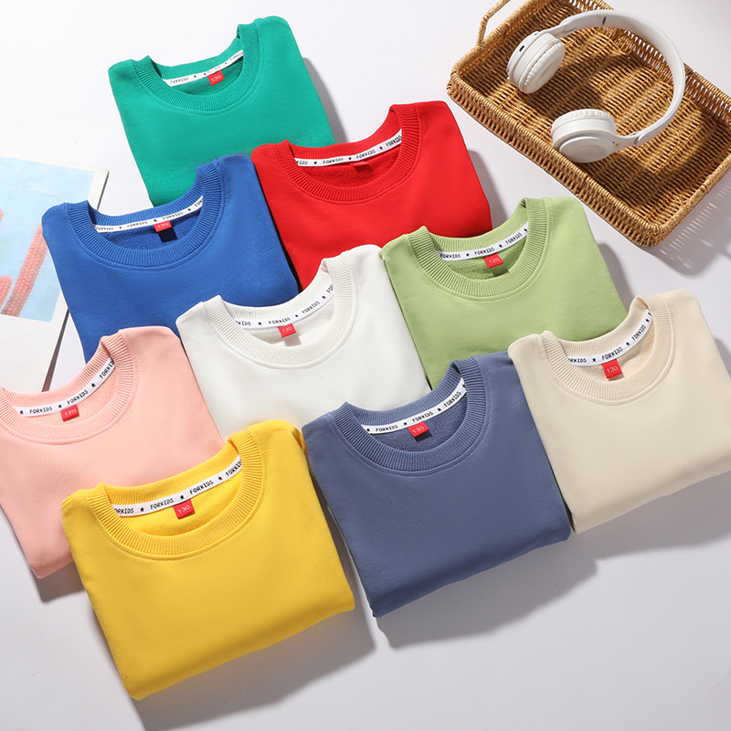 2025 New Children's Sweatshirt Solid Color Spring and Autumn Versatile Round Neck Pullover Top for Boys and Girls Wholesale from Manufacturer