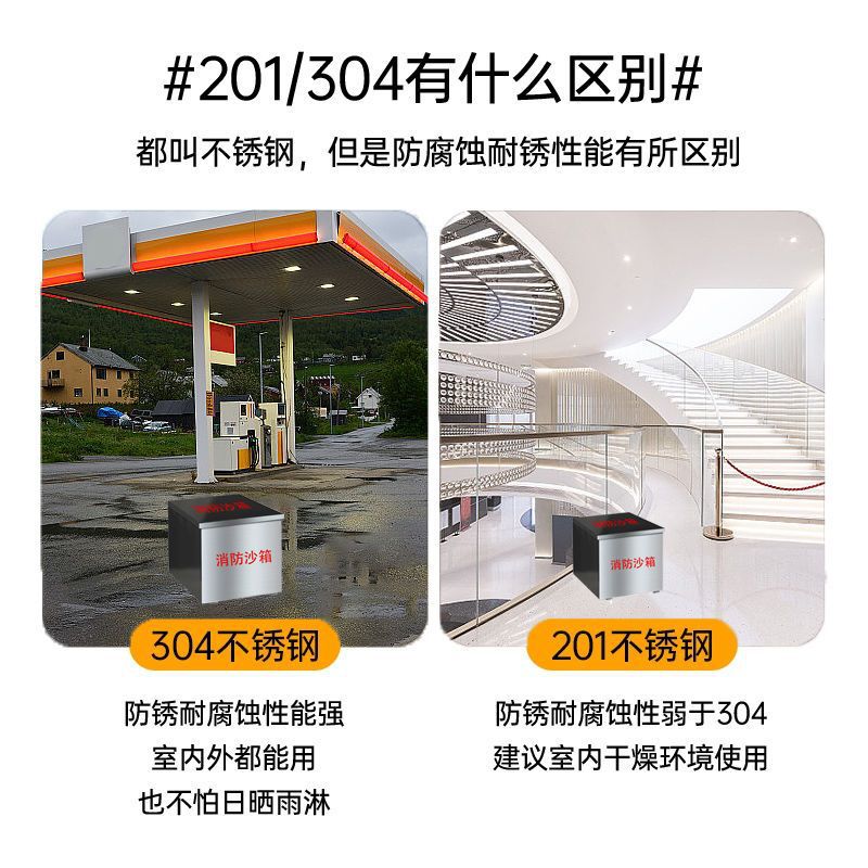 304 Stainless Steel Fire Sandbox 201 Thickeneded Yellow Sandbox Ship Gas Station Special Fire Extinguishing Box Flood Control Box