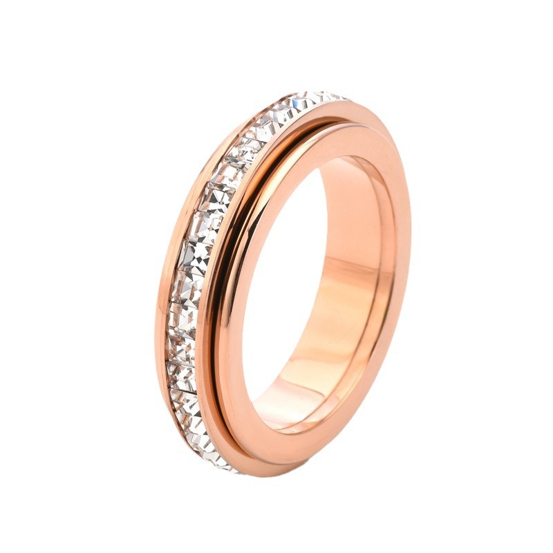 Live-Streaming Hot Item: 5mm Single-Row Square Diamond Rotatable Double-Ring Fortune-Turning Spinning Ring, Starry Sky Couple Ring