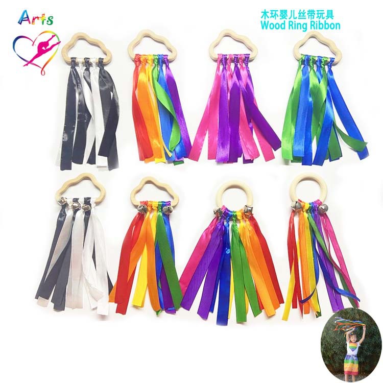 Cross-border Amazon Baby Toy Colorful Beech Wood Baby Teeth Ribbon Satin Rainbow Clouds Wood Silk Belt Ring