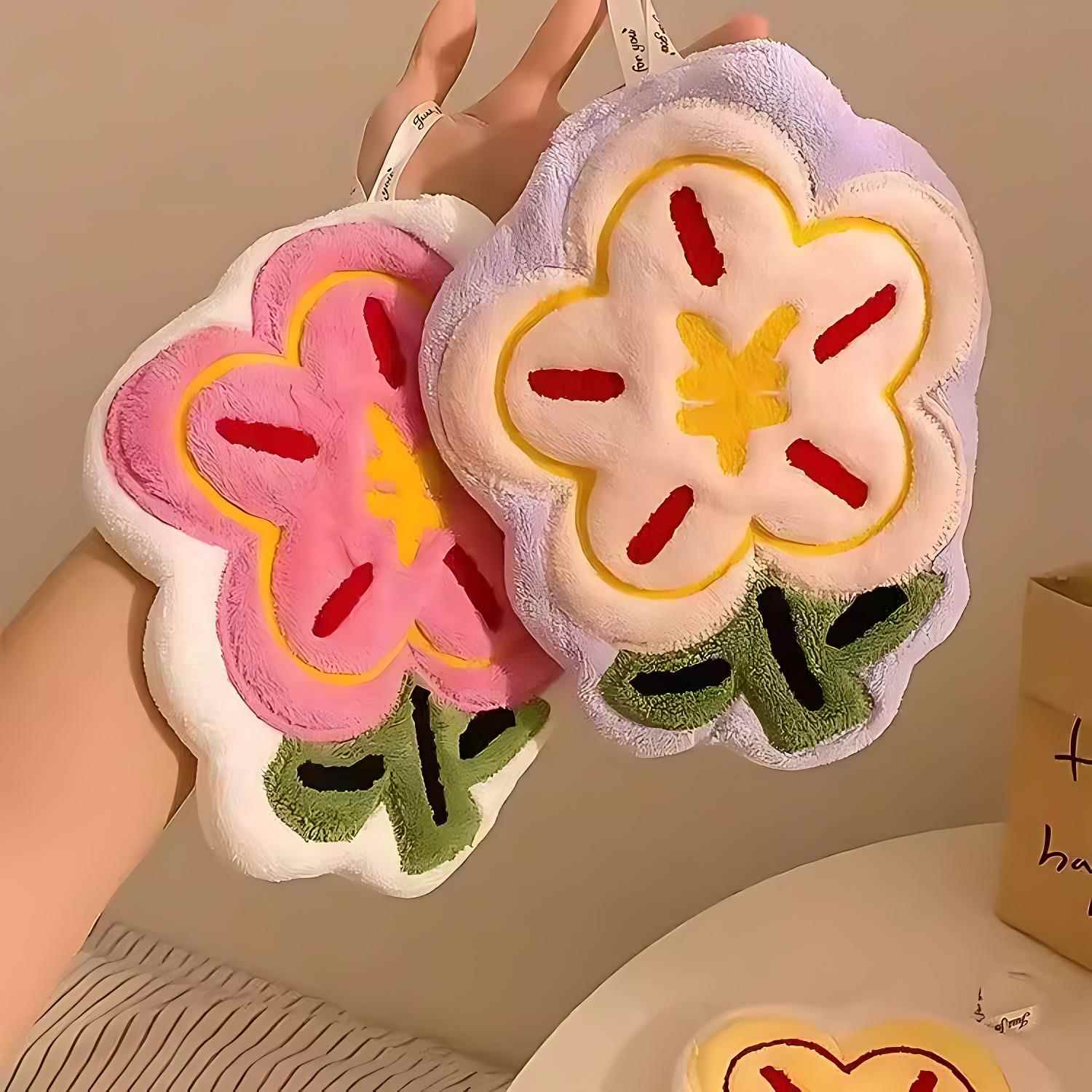 Rich flowers cute kitchen bathroom towel lint-free coral fleece super absorbent quick-drying towel can be hung