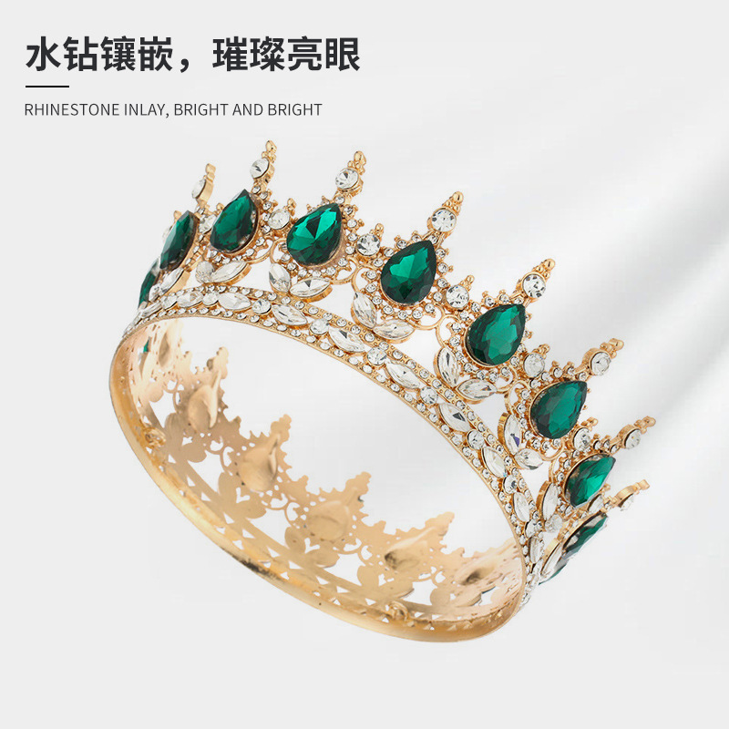 Cross-border Full Round Crown Headwear Color Baroque Vintage Full Diamond Jewelry Wedding Accessories Crown Bridal Crown