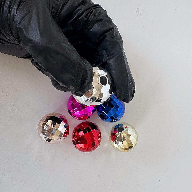 Factory Direct Supply 3cm Electroplated Ps Plastic Checkered Ball with Open Ends for Crafts, Straw Decoration Ball, Stationery Accessories