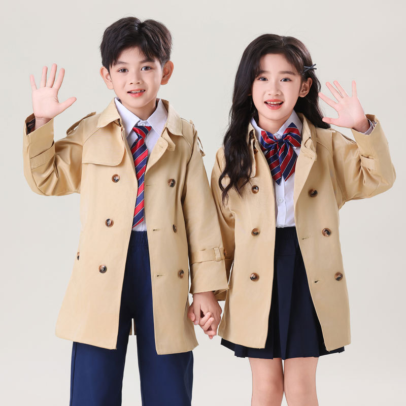 Классическая ветровка для мальчиков средней длины весна и осень детская тренчкот британский стиль средней длины